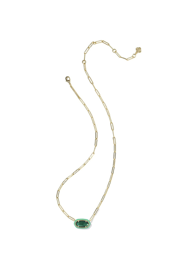 Kendra Scott | Elisa Enamel Frame Gold Paperclip Necklace Emerald Illusion