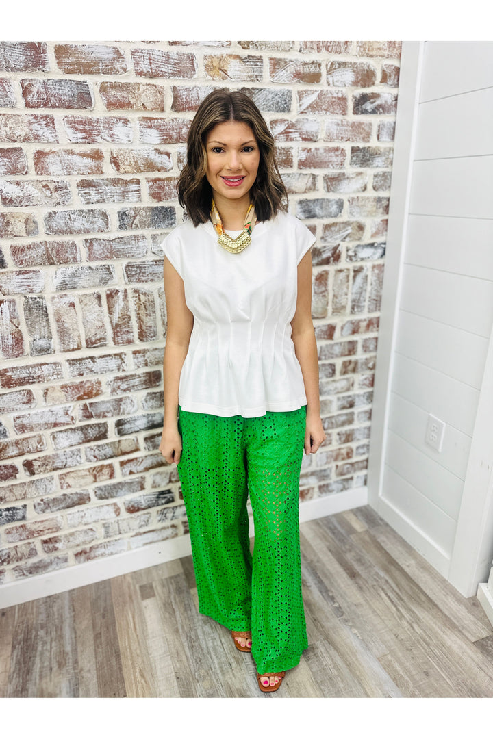 Emerald Eyelet Pants