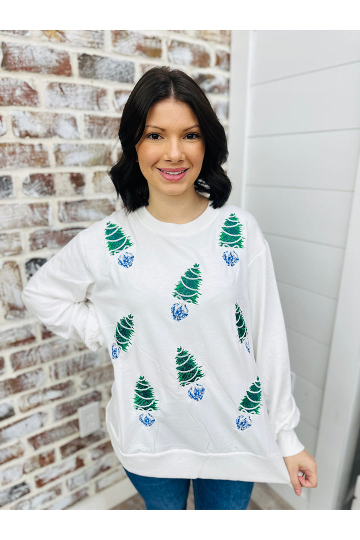 Mary Square Blue Trees Sequin Sweatshirt