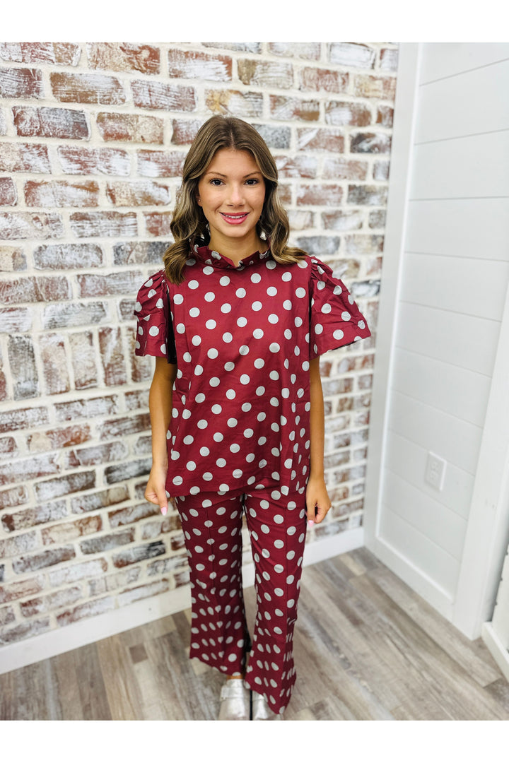 Burgundy Dots Pants