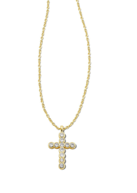 Kendra Scott| CROSS CRYSTAL PENDANT NECKLACE GOLD WHITE CRYSTAL