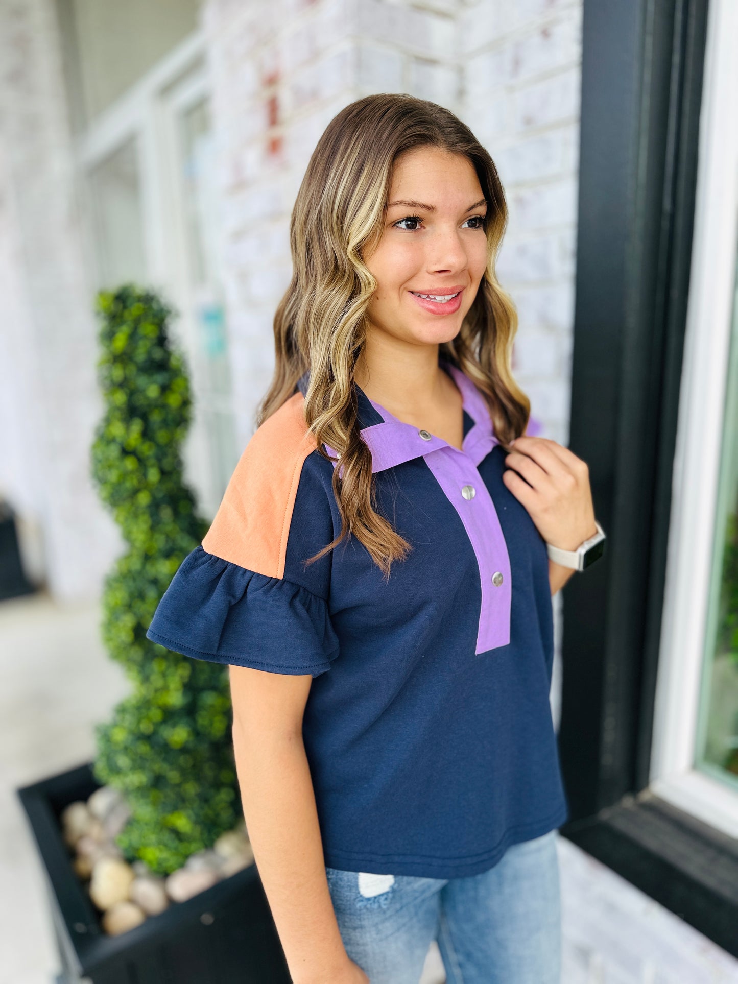 Navy Cuteness ColorBlock Top