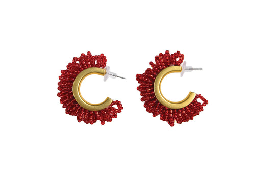 Red BEADED HOOP EARRINGS