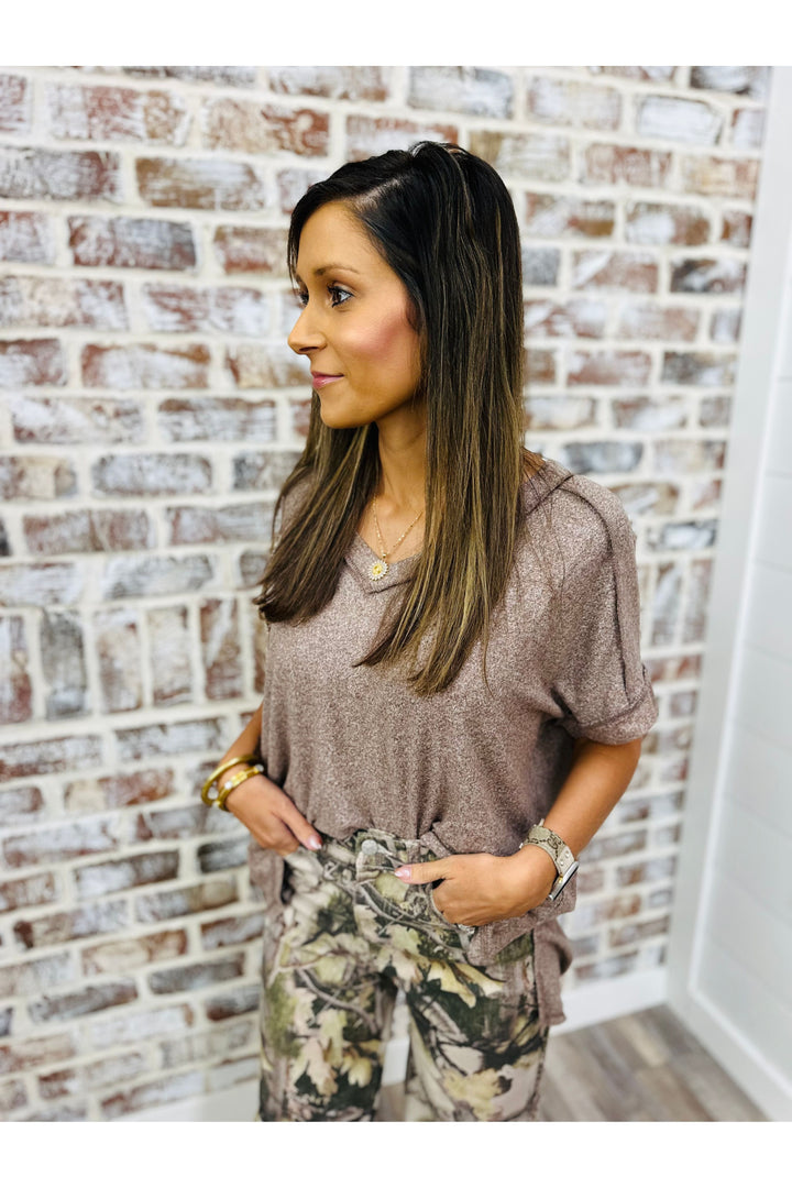 Brown Short Sleeve Soft Top