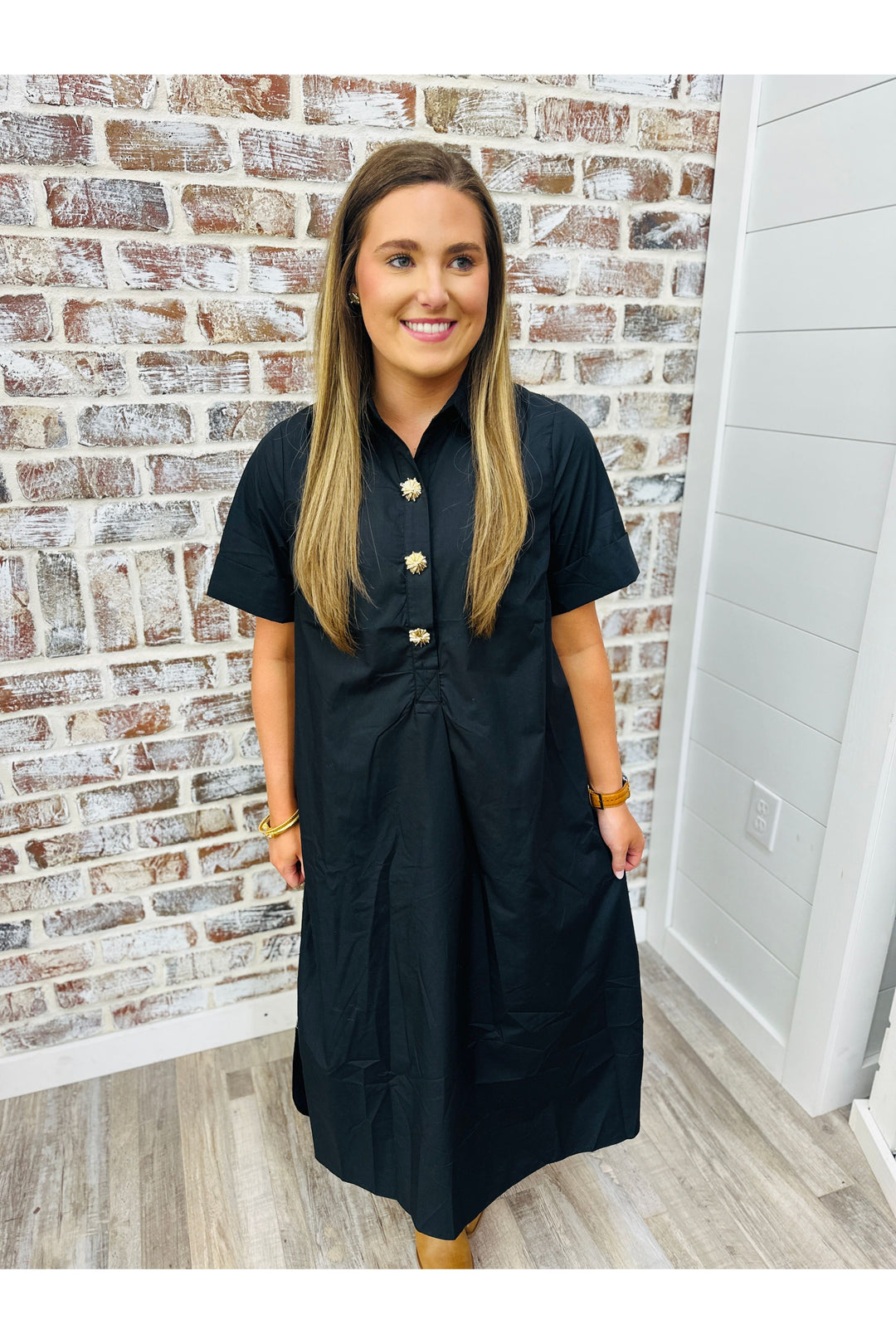 Burst Of Buttons Midi Dress~ Black