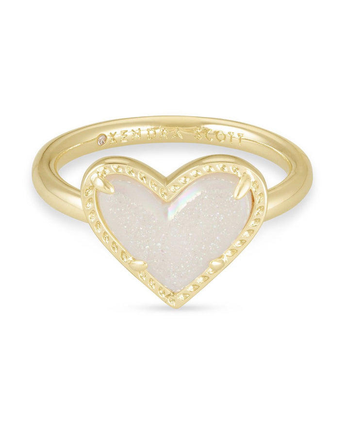 Kendra Scott| ARI HEART BAND RING GOLD IRIDESCENT DRUSY 8