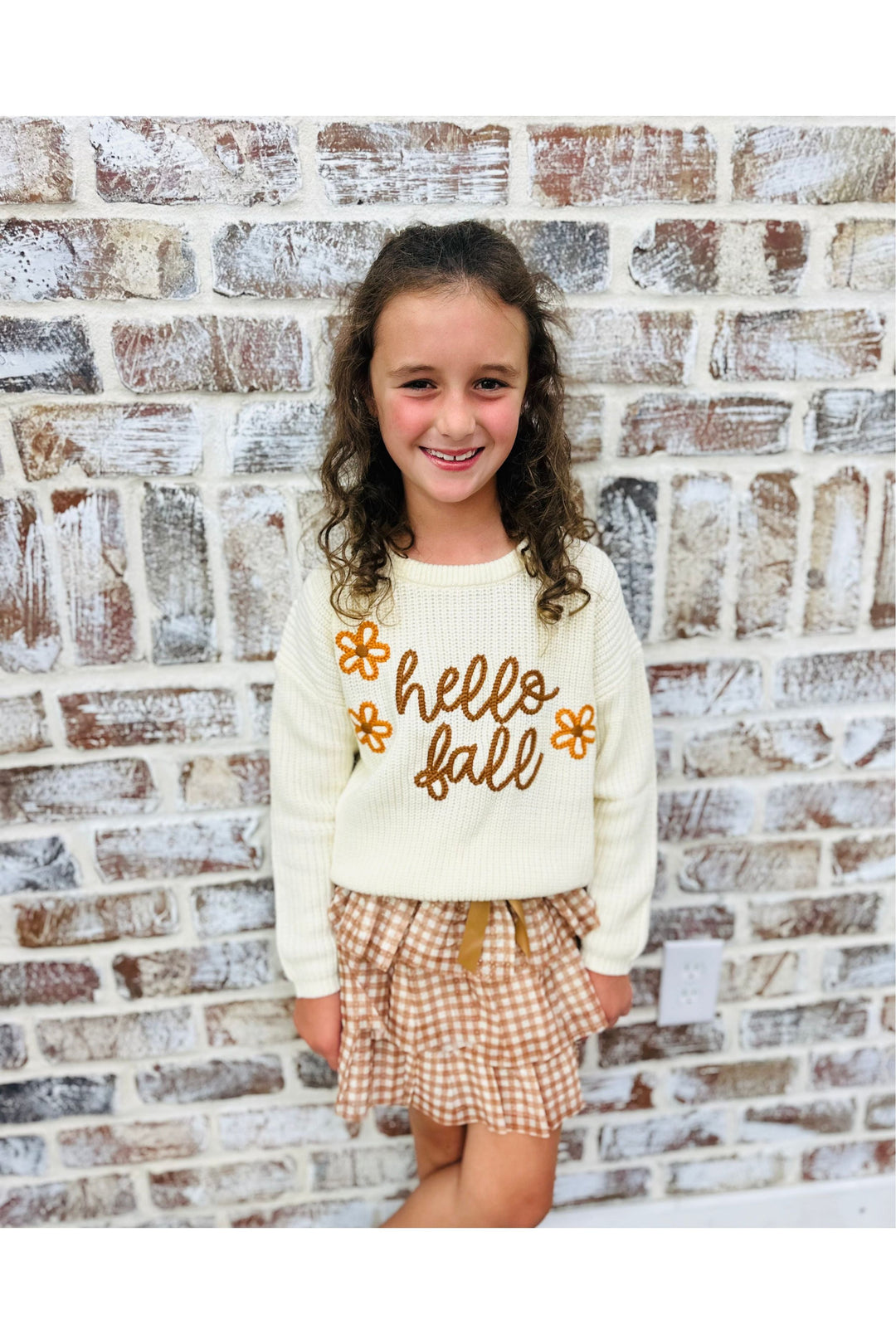 Hello fall youth top with flowers 