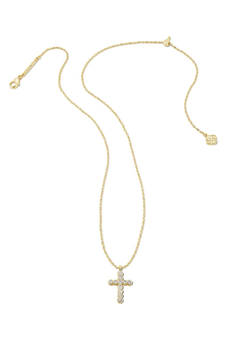 Kendra Scott | Cross Gold Pendant Necklace in White CZ