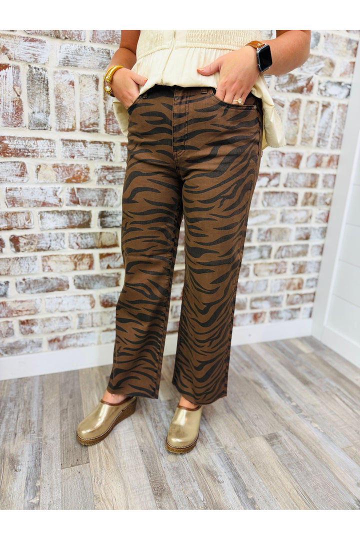 DAZE | PLEASER HIGH RISE WIDE ANKLE IN DESERT ZEBRA