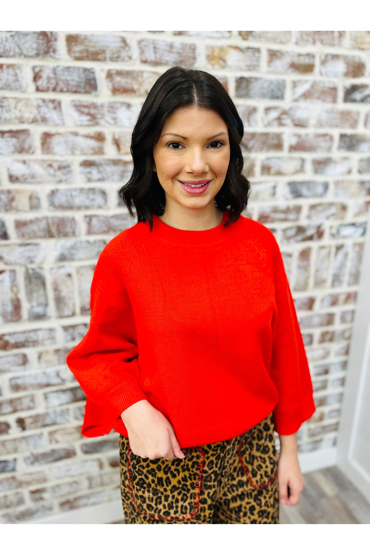 Red Batwing Sweater Top
