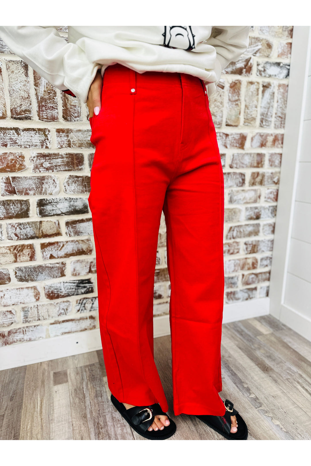 Red Seam Wide Leg Pants