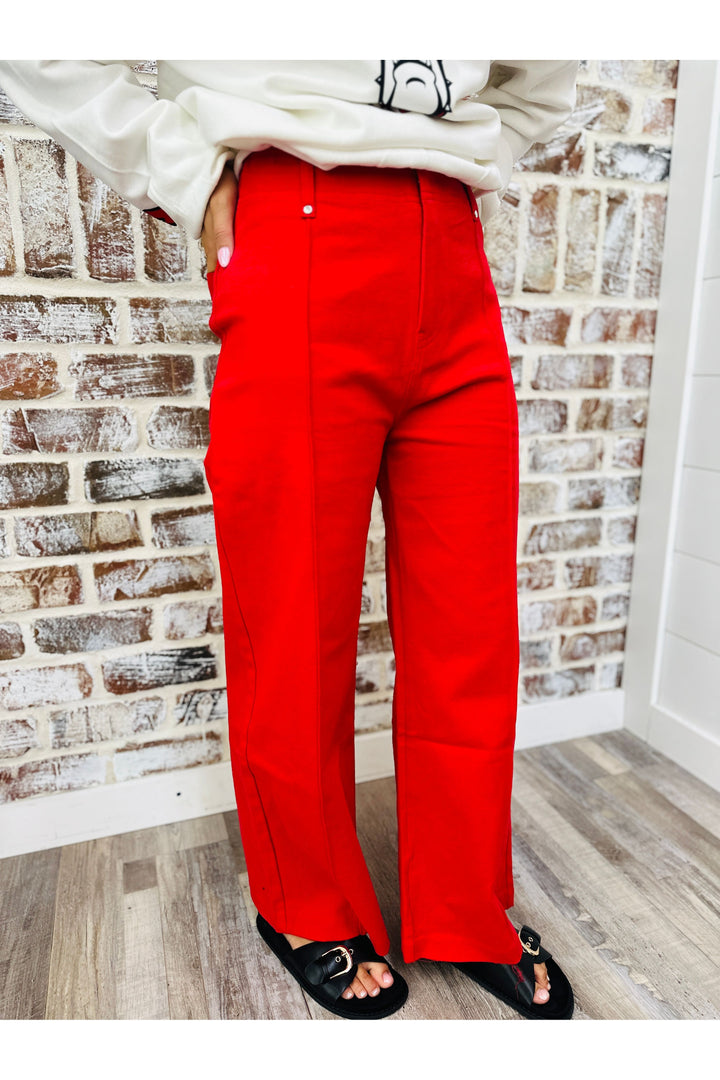 Red Seam Wide Leg Pants