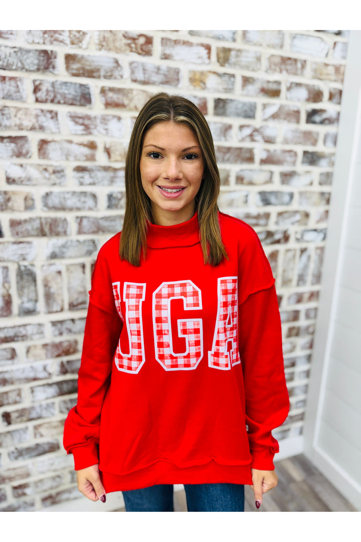 UGA Gingham Mock Neck Sweater
