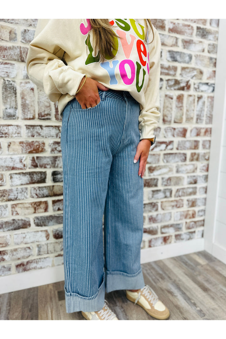 Striped Wide Cuffed Pants