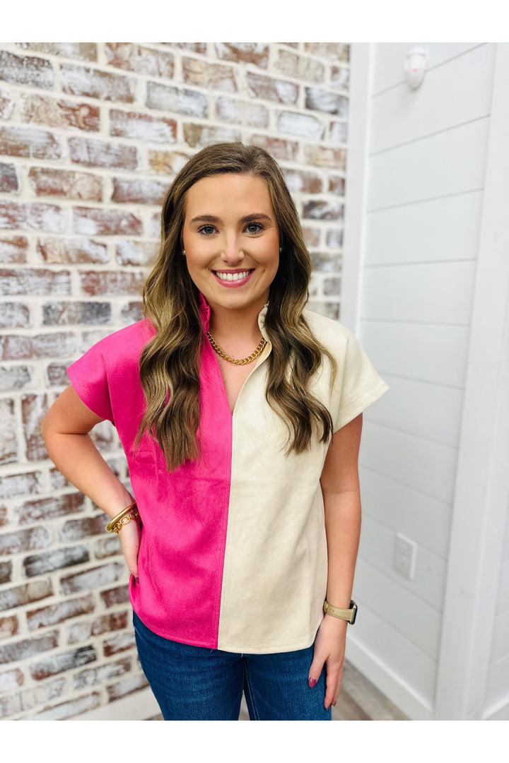 THML Suede Colorblock Top