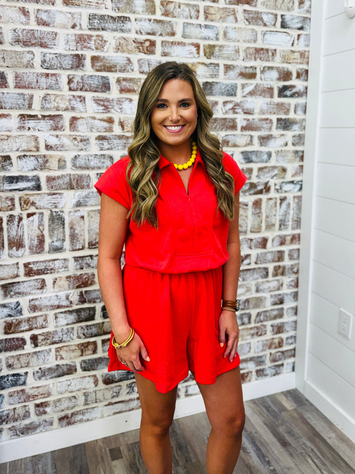 Red Zip Romper