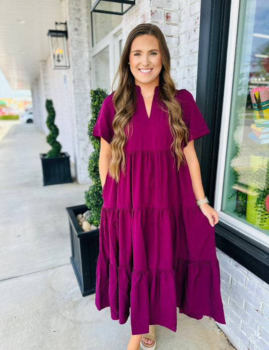 Plum Tiered Midi Dress