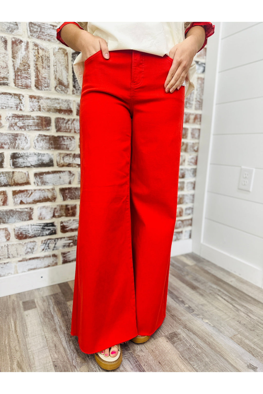 Fiesta Red High Rise Wide Leg Jeans
