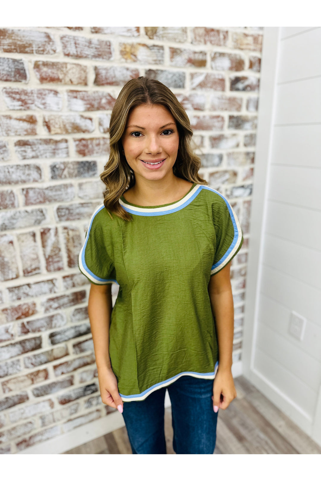 Olive Contrast Top