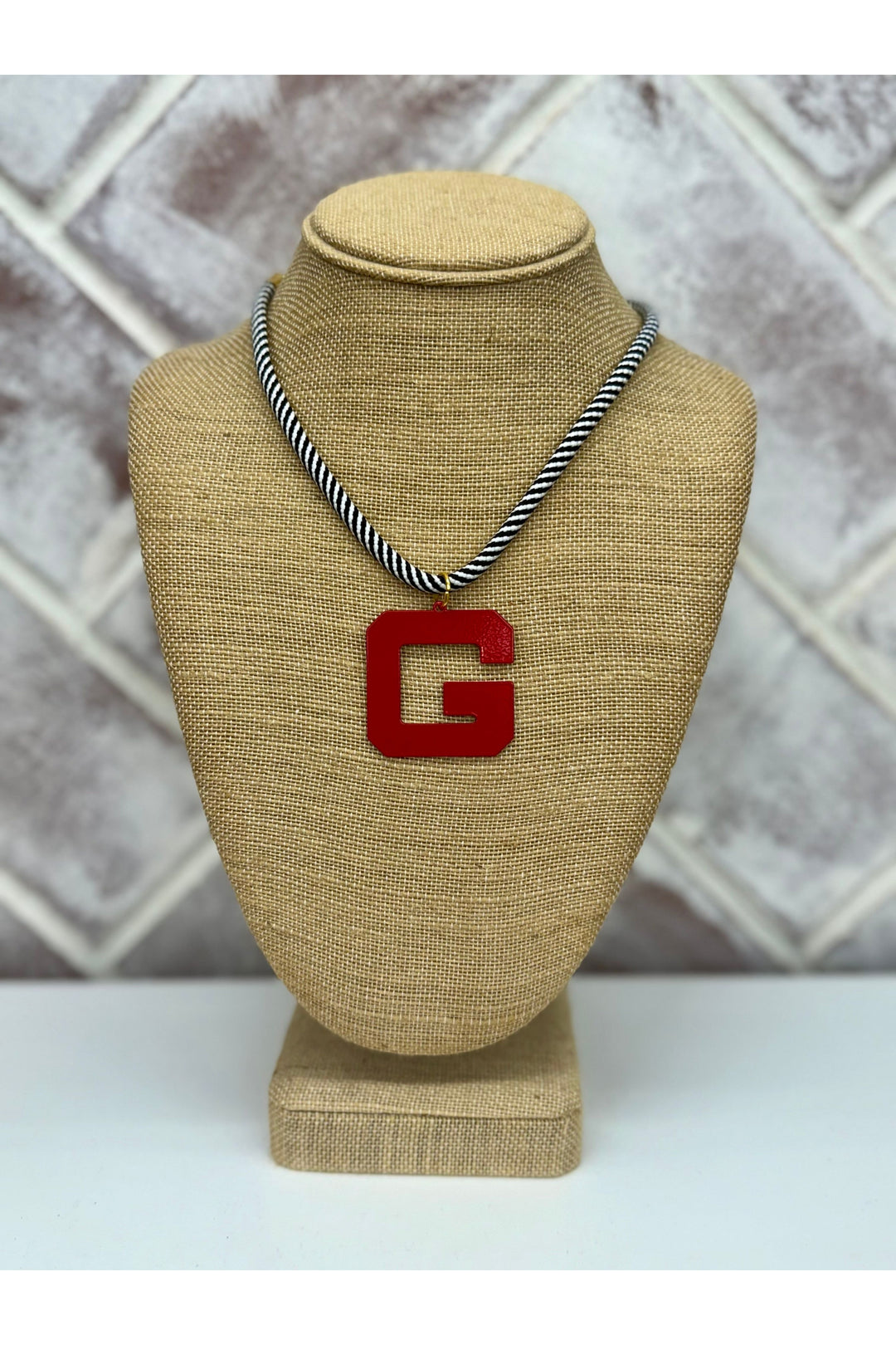 Black & White Rope Necklace with “G” Charm 