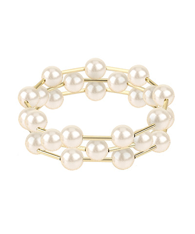 3 Row Station Pearl Beaded Bracelet