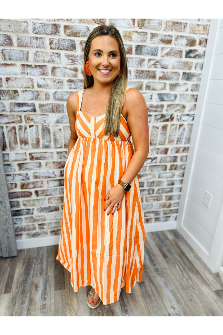 Tangerine Stripes Midi Dress
