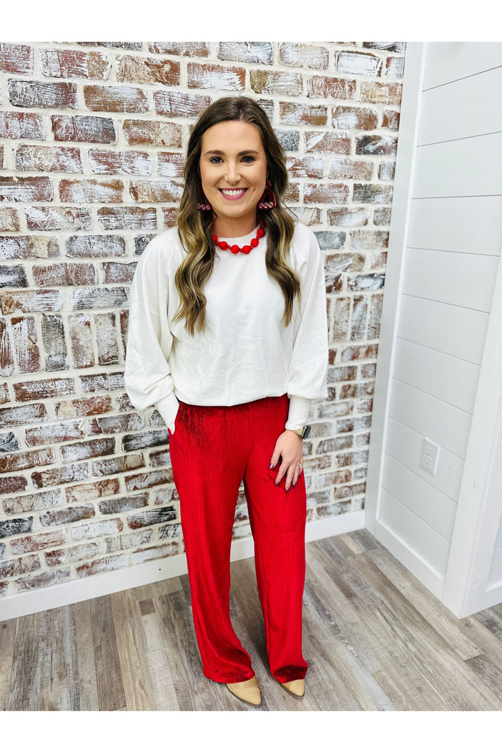 Red Velvet Straight Leg Pants