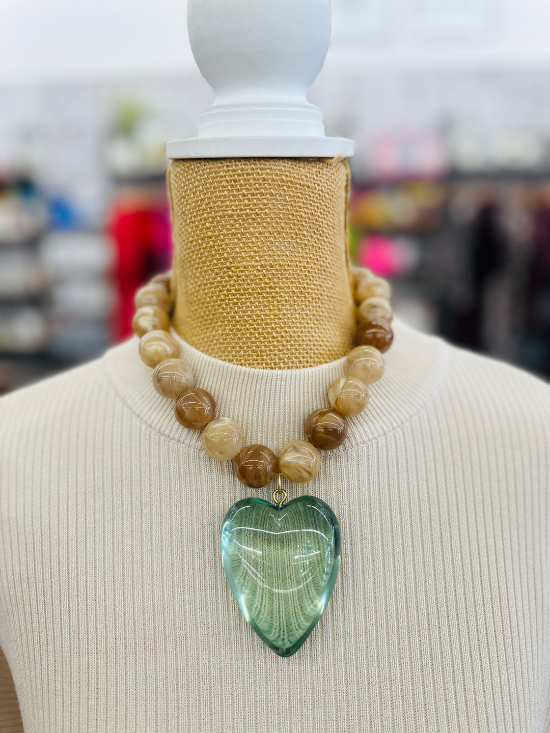 Mega Heart Necklace - Mocha + Teal