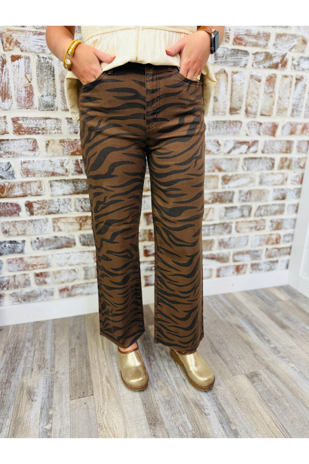 DAZE | PLEASER HIGH RISE WIDE ANKLE IN DESERT ZEBRA