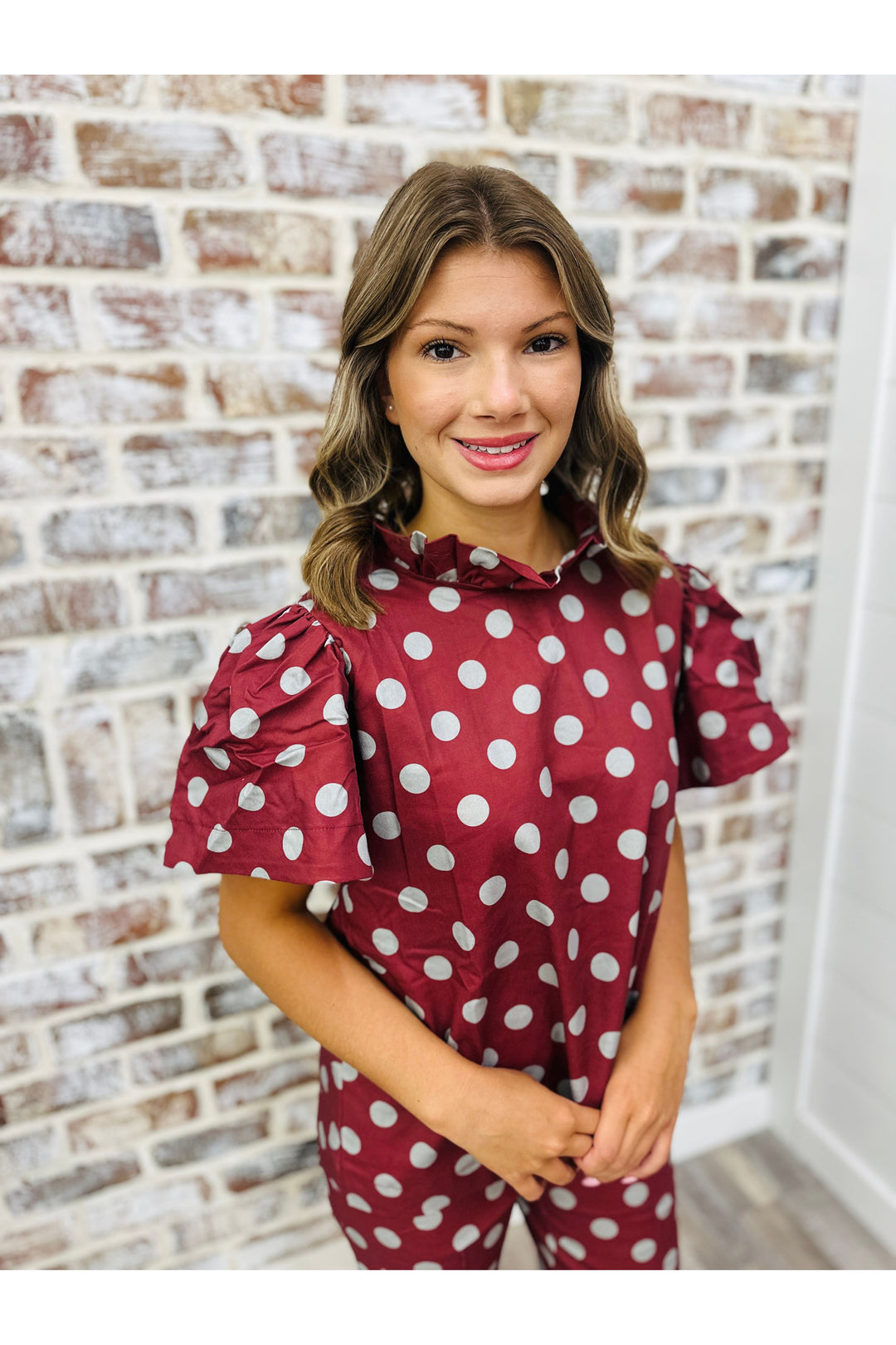 Burgundy Dots Top