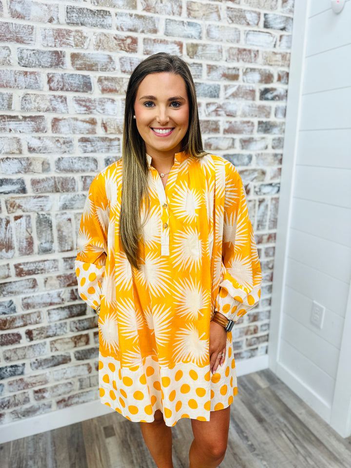 Sunshine Tienda| GOLD PALM GEO WITH GOLD DOT LILLY DRESS