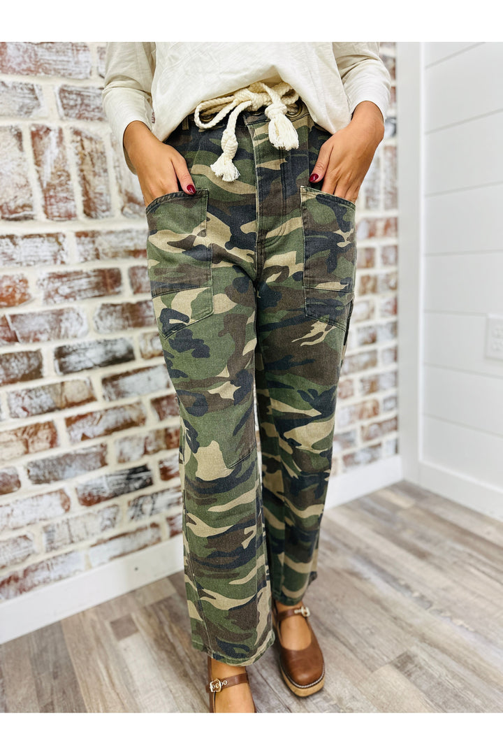Vintage Washed Camo Cargo Rope String Pants