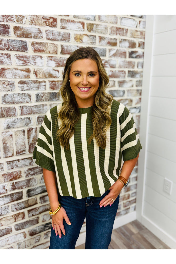Olive Stripes Knit Top