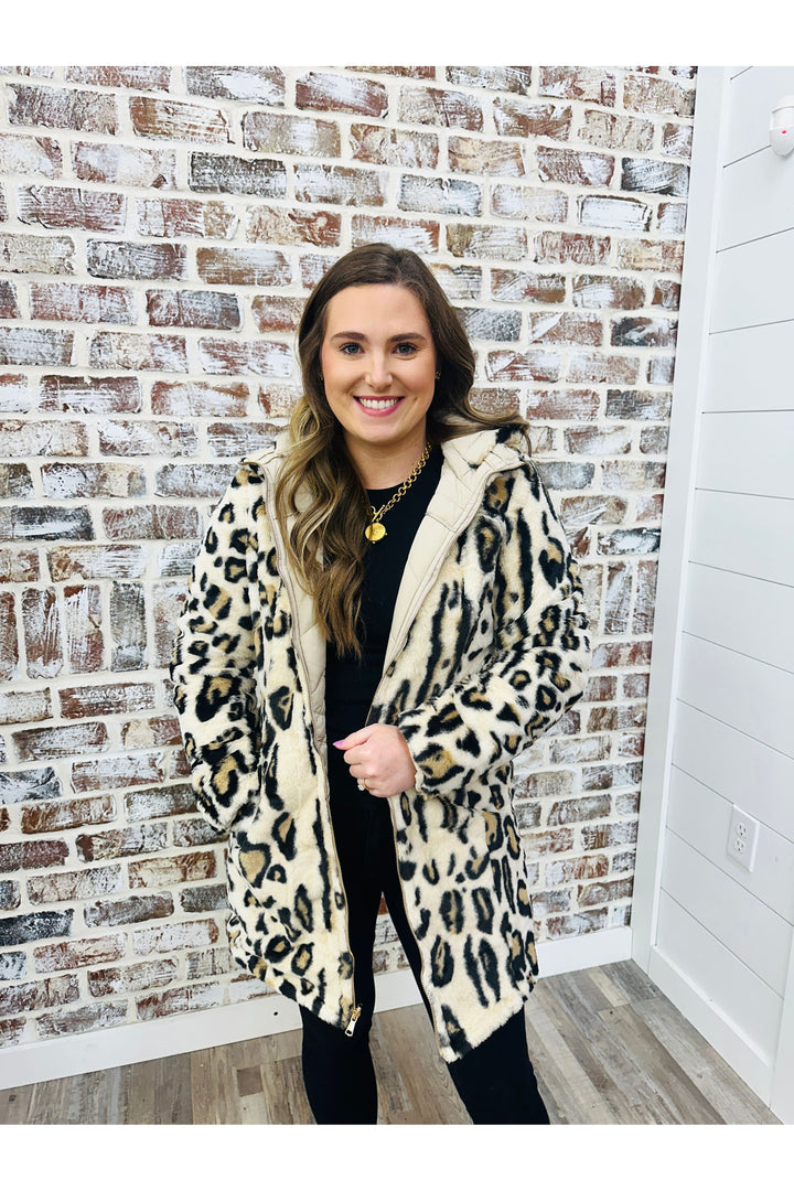 Leopard Fur Reversible Puffer Jacket
