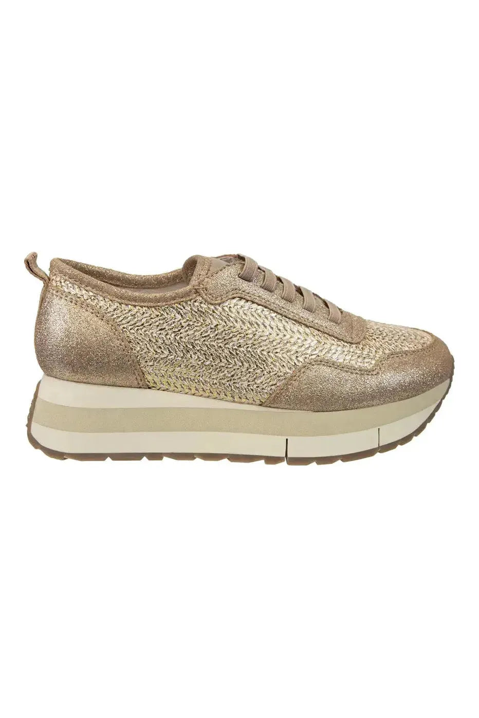 Naked Feet| KINETIC GOLD RAFFIA PLATFORM SNEAKERS