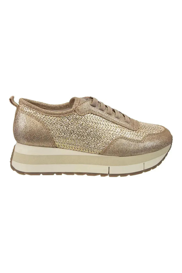 Naked Feet| KINETIC GOLD RAFFIA PLATFORM SNEAKERS
