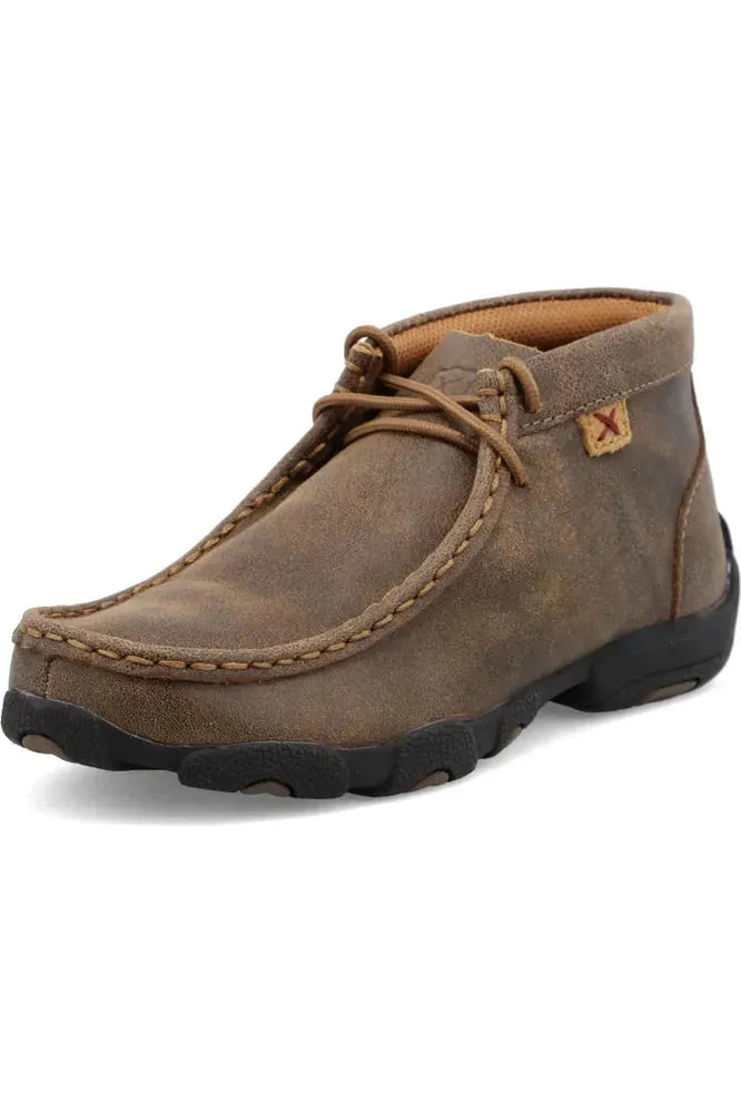 Youth brown Twisted X Chukka Driving Moc short boots with tied lace.