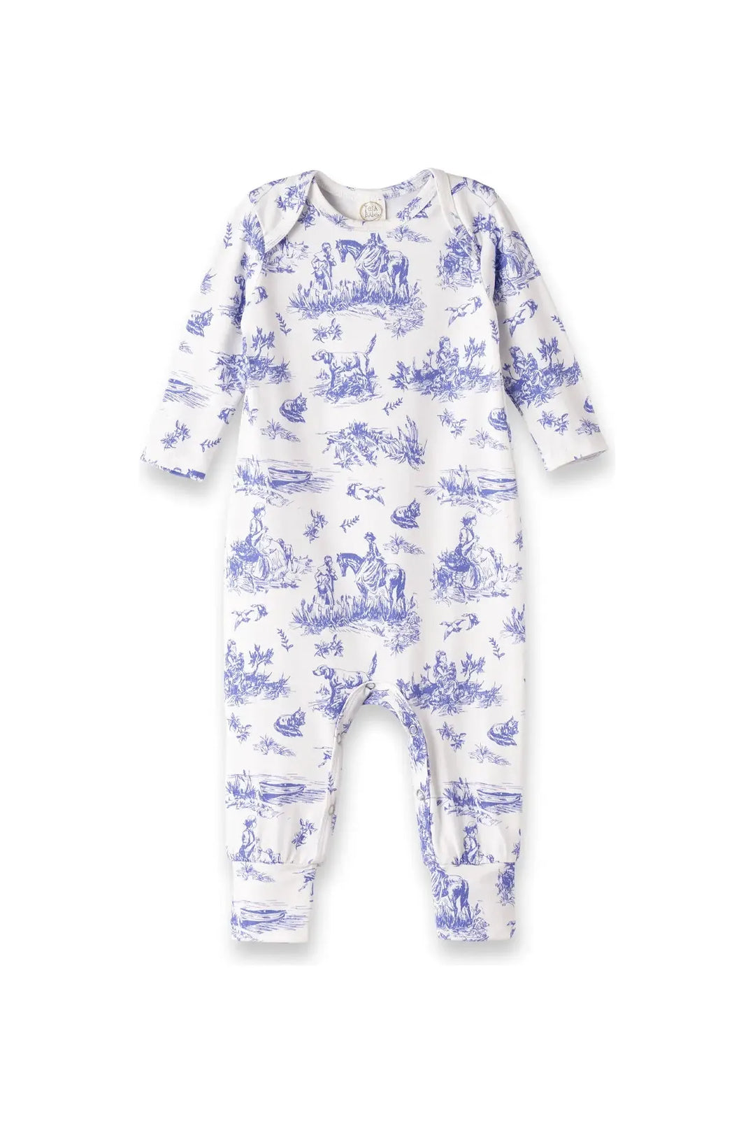 Baby girls long sleeve bamboo romper in the print blue toile de jouy.