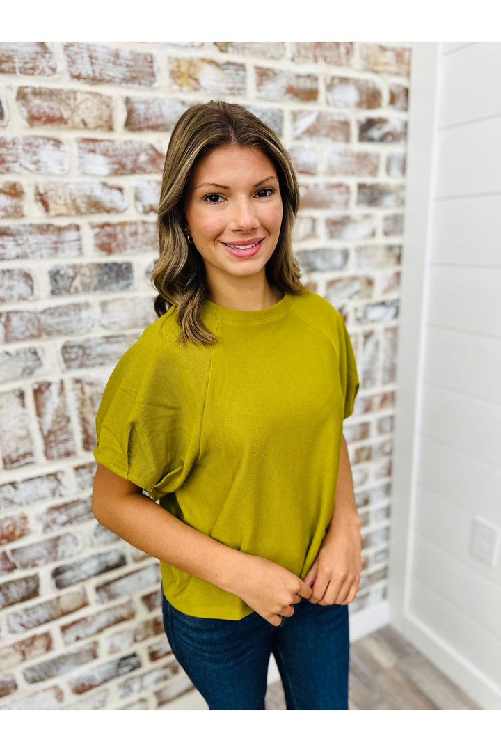 Light Olive Puff Top