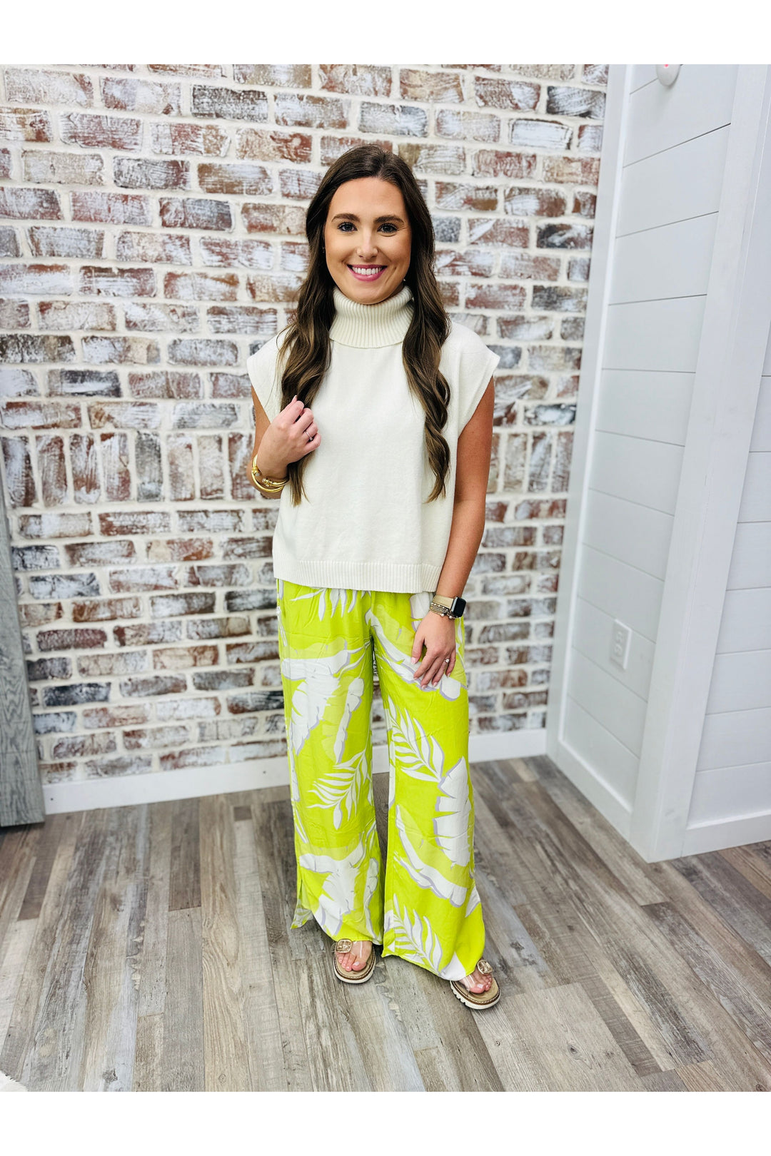 Karlie| Palm Leaf Smock Waist Pant