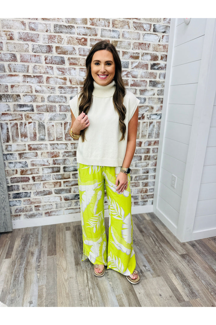 Karlie| Palm Leaf Smock Waist Pant
