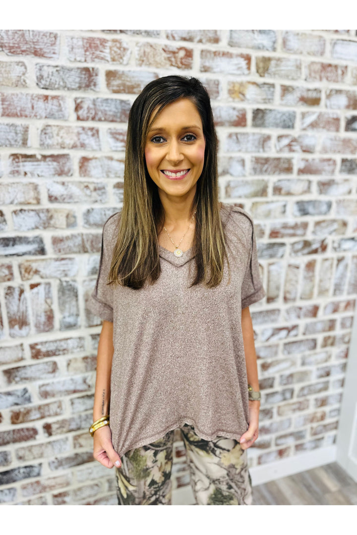 Brown Short Sleeve Soft Top