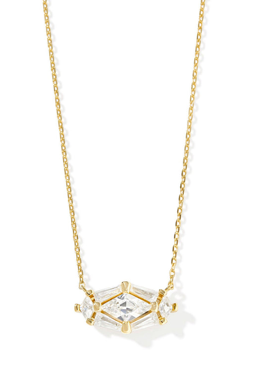 Kendra Scott| LINDY RAE ELISA SHORT PENDANT NECKLACE GOLD WHITE CRYSTAL