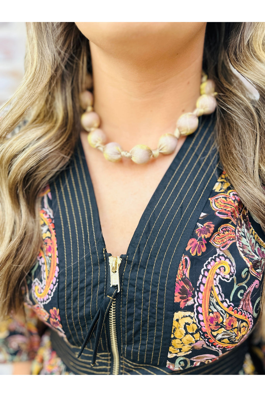 Tan Metallic Knot Necklace