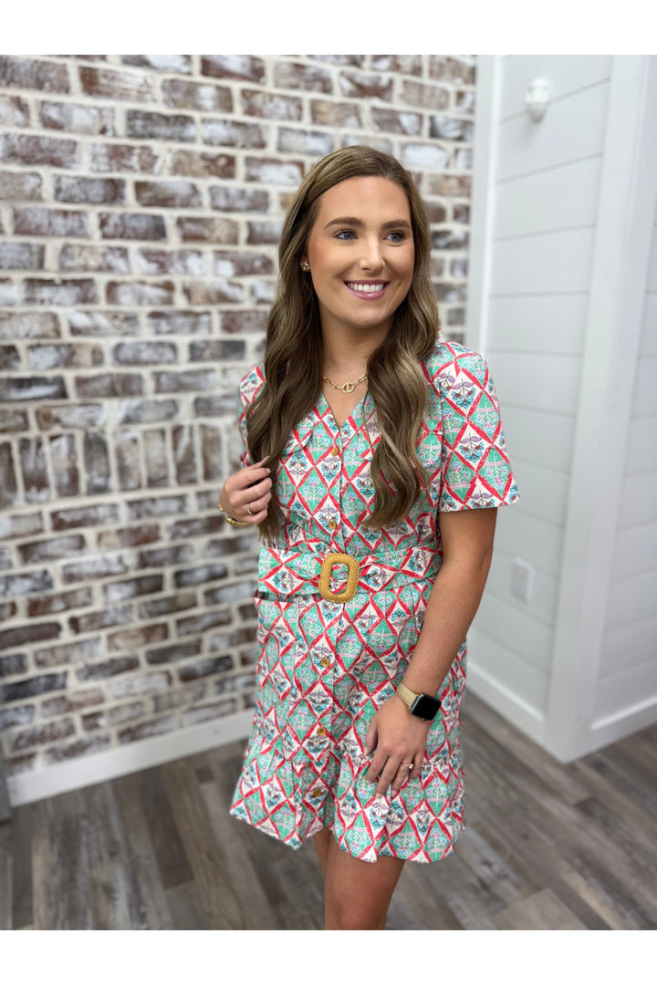 Karlie| Paris Floral Pocket Shirt Dress W/Belt