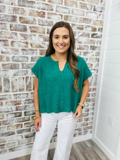 Kelly Green~ Split Neck Top