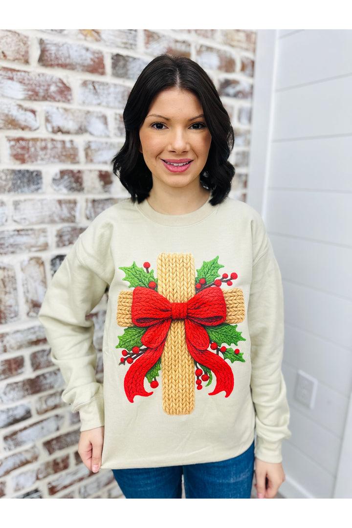 Faux Yarn Christmas Cross Sweatshirt