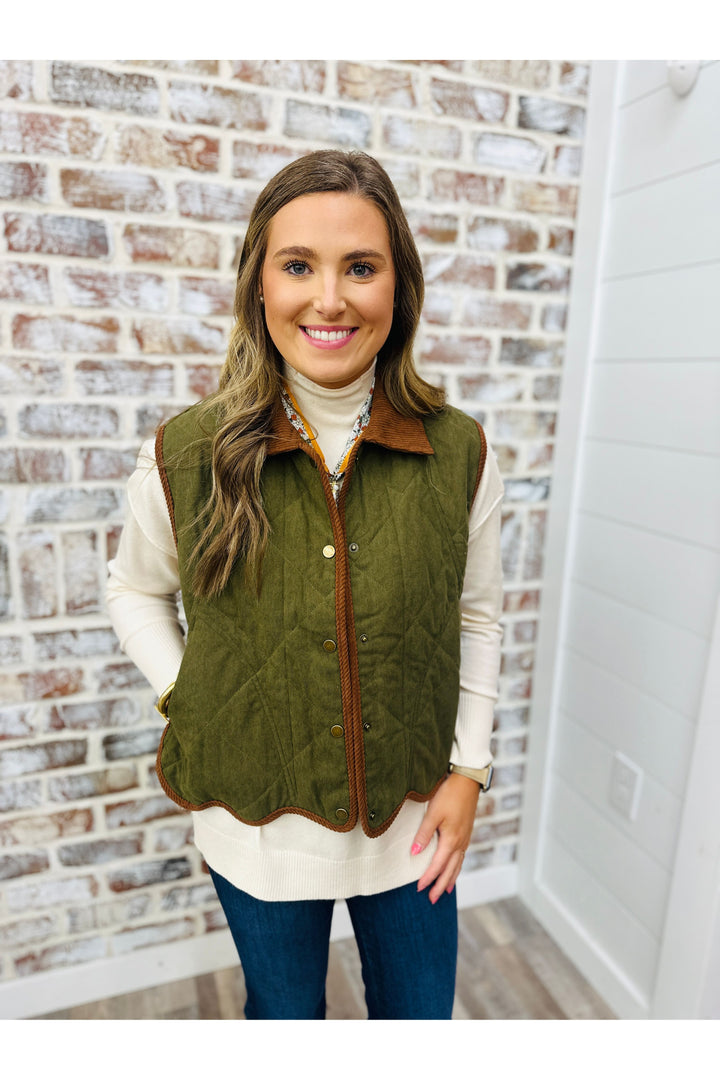 Olive Quilted Corduroy Vest