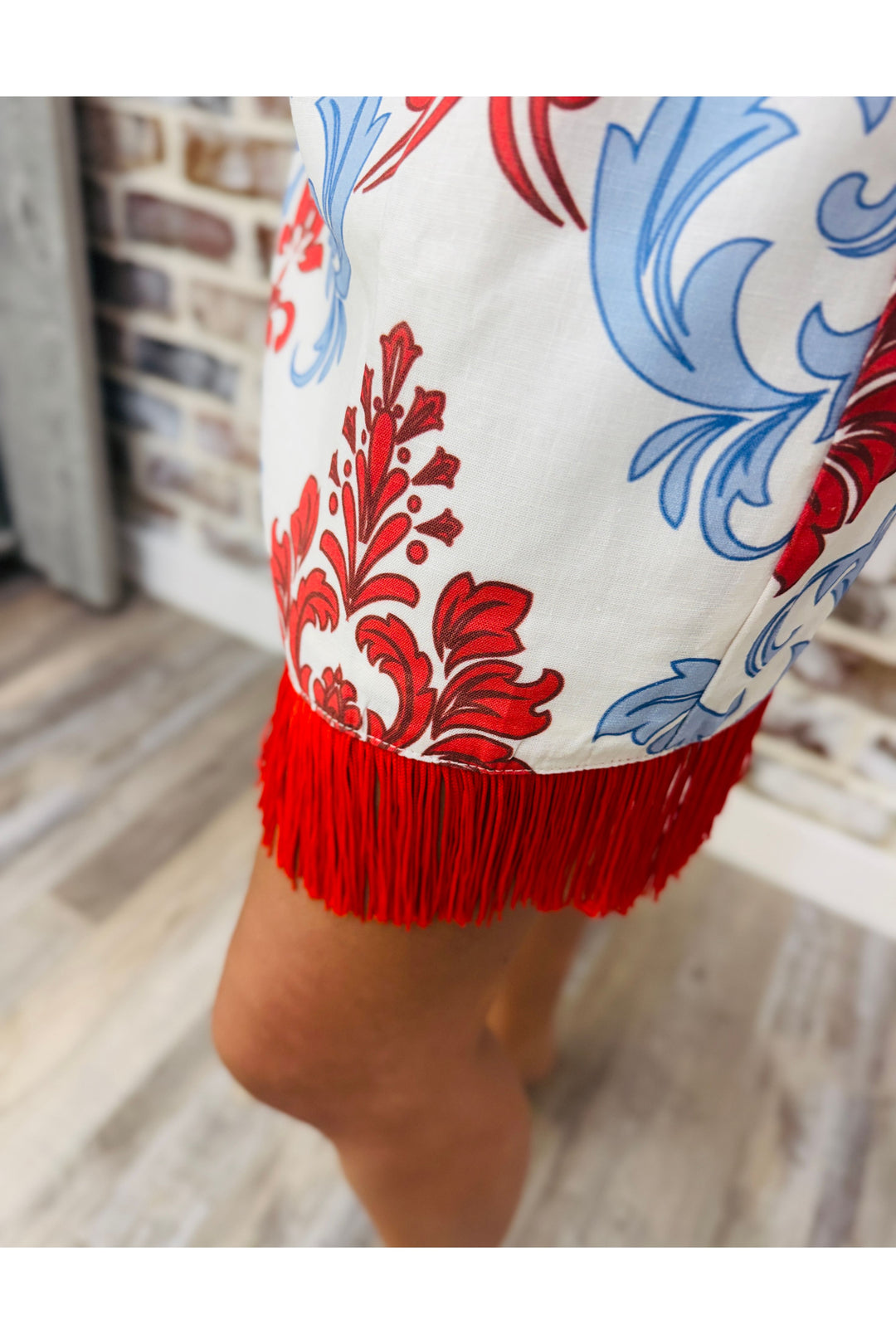 Red, White & Bloom Fringe Dress