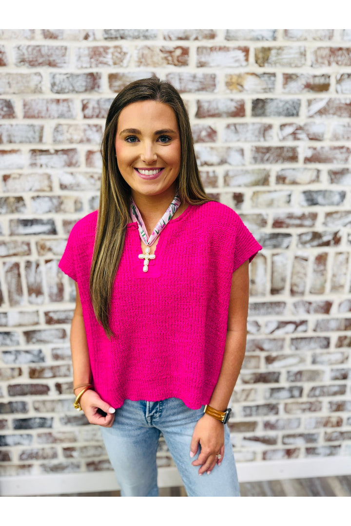 Knit Sweater Top - Hot Pink